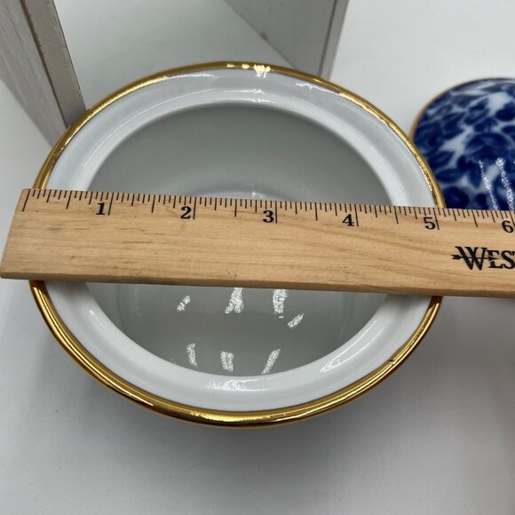 ROYAL DANUBE #1886 Calico Porcelain candy trinket lidded dish Blue Roses Gold Ri - Picture 10 of 11